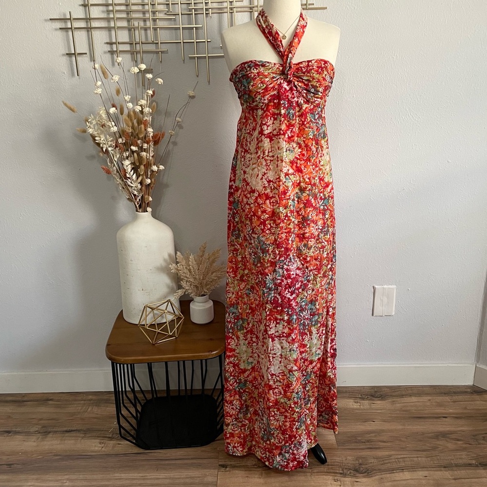[Xhilaration] Target Floral Halter Tie Neckline Maxi Dress